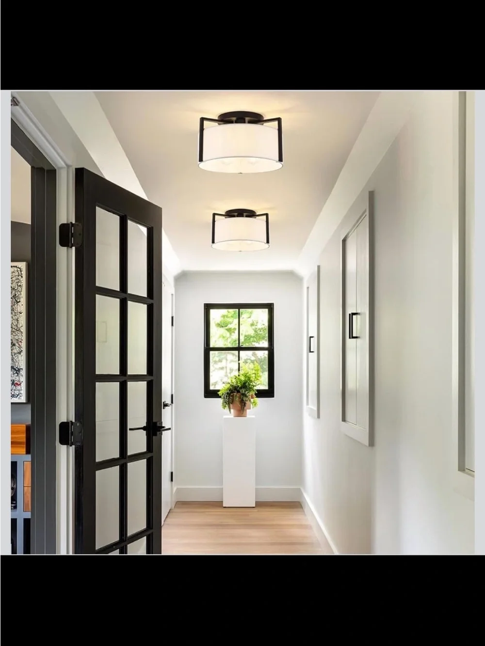 3-Light Semi Flush Mount Ceiling Light - Modern Black Drum Fixture - New in Box